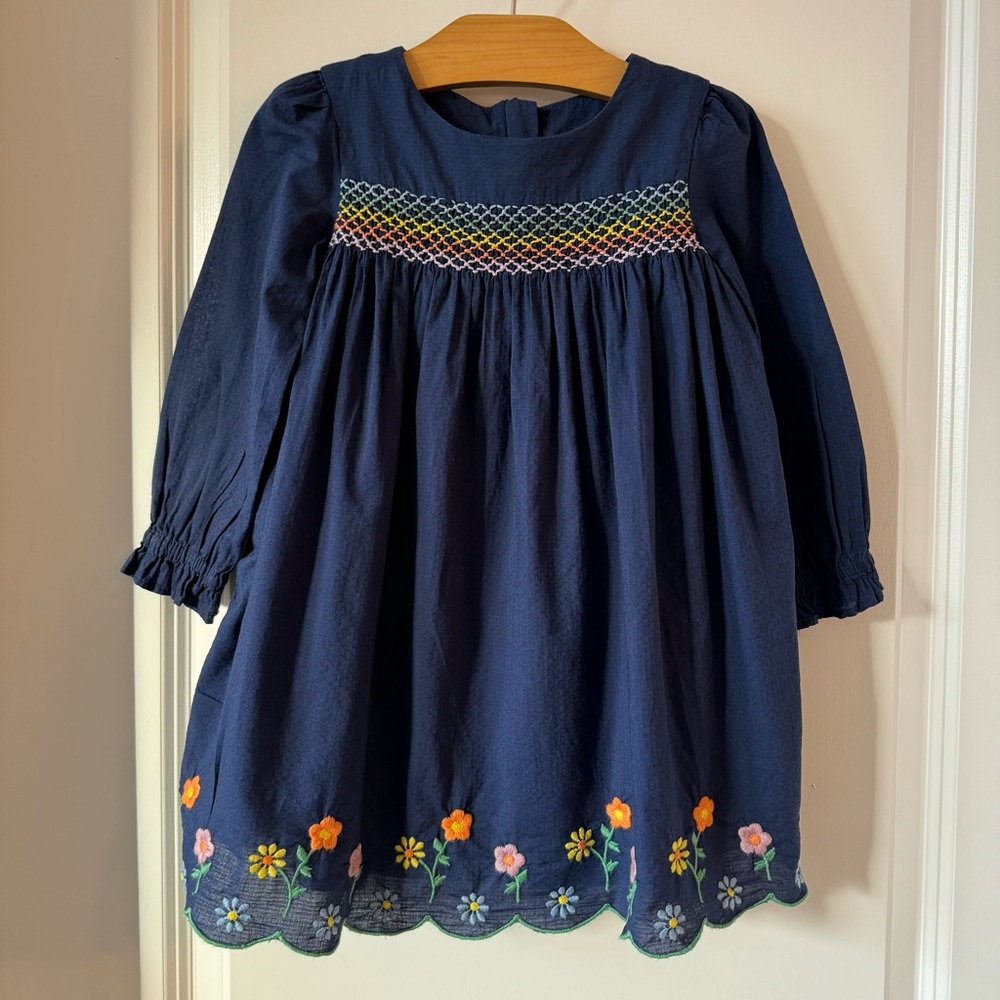Little Girl Mini Boden Flowers Rainbow Smocked Dress